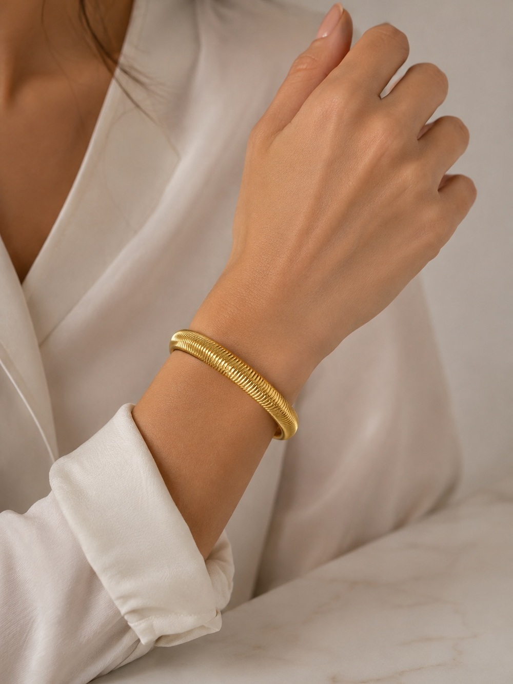 Gold Herringbone Cuff Slake Bracelet